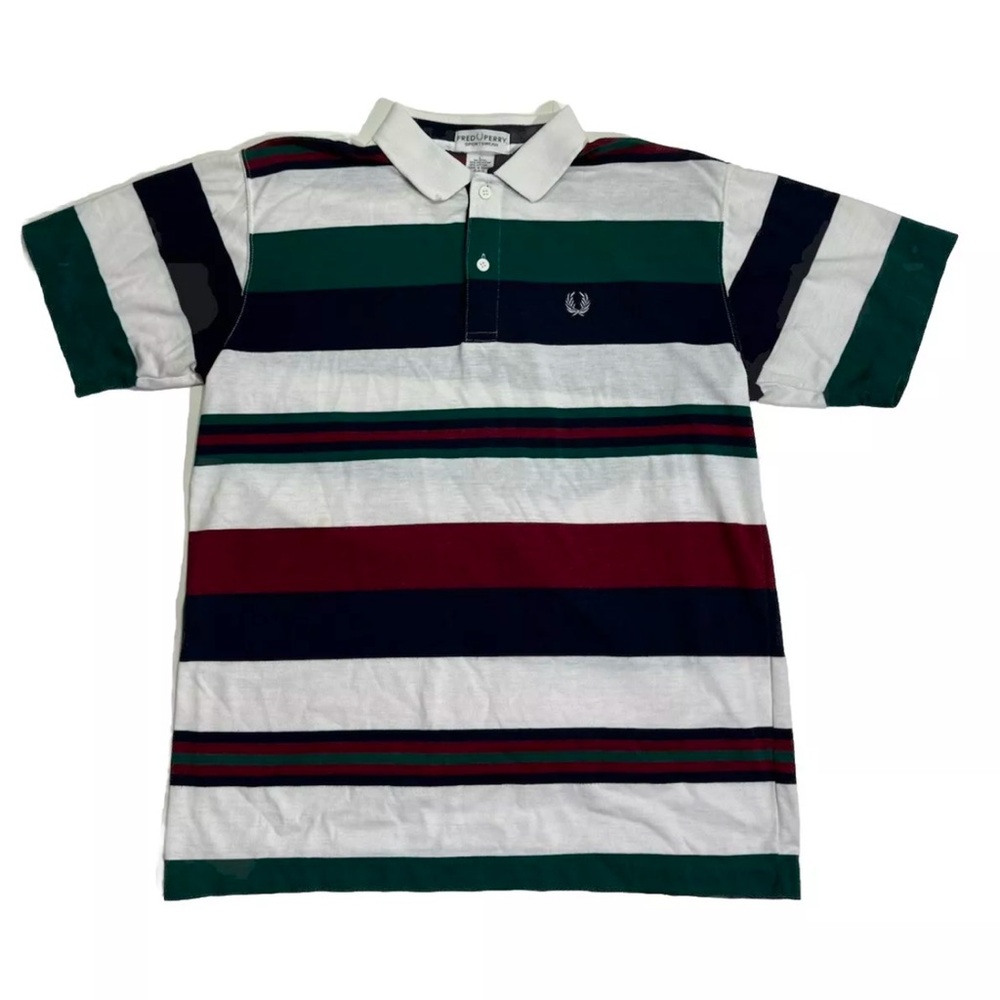 Vintage Fred Perry Stripe Polo Shirt Single Stitch Men’s Size Large